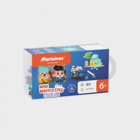 Idei de cadouri sub 100 de lei - Set de constructie, Jaf la magazinul de bijuterii, Urmarirea, 80 piese, Mini Waffles, Marioinex