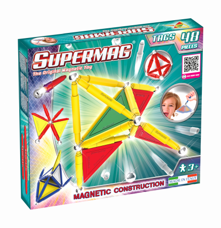 Jocuri magnetice - Set de constructie magnetic de baza Supermag Tags, 48 piese