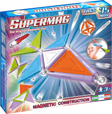 Jocuri magnetice - Set de constructie magnetic de baza Supermag Trendy, 35 piese