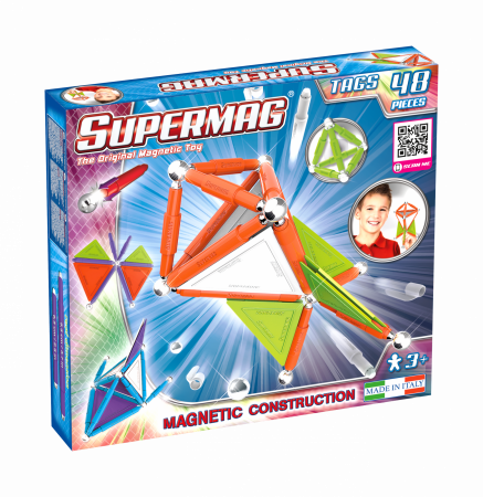 Jocuri magnetice - Set de constructie magnetic de baza Supermag Trendy, 48 piese