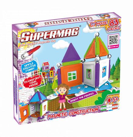 Jocuri magnetice - Set de constructie magnetic Supermag Casuta mea, 83 piese