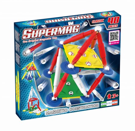 Jocuri magnetice - Set de constructie magnetic Supermag Classic, 48 piese