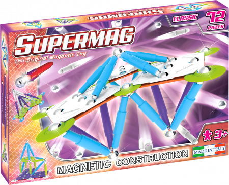 Jocuri magnetice - Set de constructie magnetic Supermag Color, 72 piese