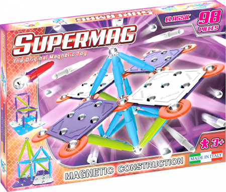 Jocuri magnetice - Set de constructie magnetic Supermag Color, 98 piese