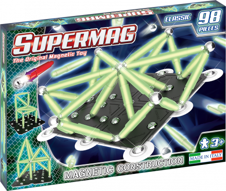 Jocuri magnetice - Set de constructie magnetic Supermag Glow, 98 piese