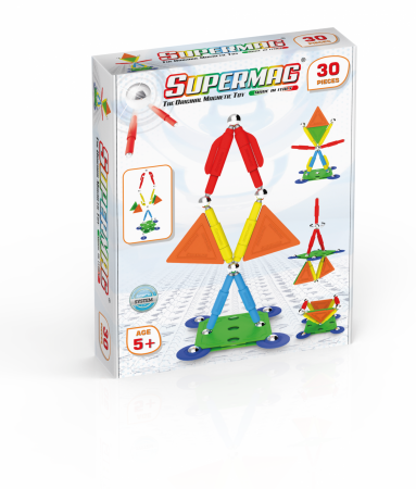 Jocuri magnetice - Set de constructie magnetic Supermag Projects Multicolor, 30 piese