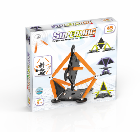 Jocuri magnetice - Set de constructie magnetic Supermag Projects Tehnicolor, 45 piese