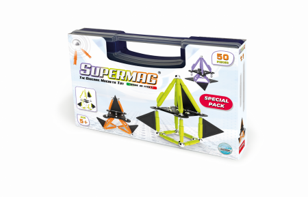 Jocuri magnetice - Set de constructie magnetic Supermag Projects Tehnicolor, 50 piese