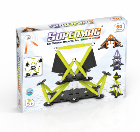 Jocuri magnetice - Set de constructie magnetic Supermag Projects Tehnicolor, 60 piese