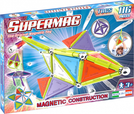 Jocuri magnetice - Set de constructie magnetic Supermag Trendy, 116 piese