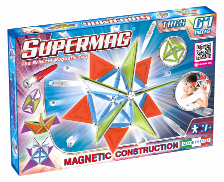 Jocuri magnetice - Set de constructie magnetic Supermag Trendy, 67 piese