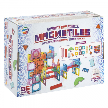 Ajándékok gyerekeknek - Set de constructie Marble Run, Magnetiles, XL, 96 piese, Moxy