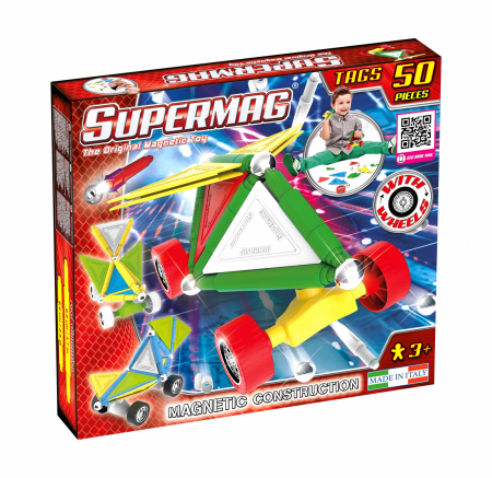 Jocuri magnetice - Set de constructie masini cu piese magnetice Supermag, 50 piese