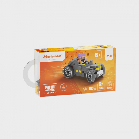 Jucării copii 10+ - Set de constructie, Masini, gri, 50 piese, Mini Waffles, Marioinex