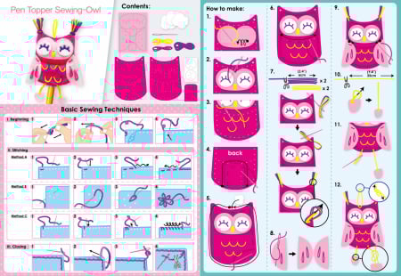 Set de cusut DIY - decoratiune topper pentru creion - Bufnita [3]