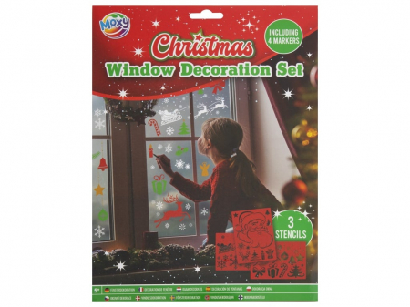 Jocuri educative - Set de decoratiuni pentru ferestre, cu markere si sabloane, tematica Craciun