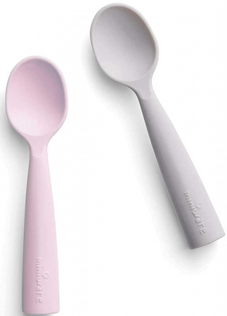 Diversificare bebeluși - Set de lingurite bebelusi Miniware, 100% silicon alimentar, Grey+Cotton candy
