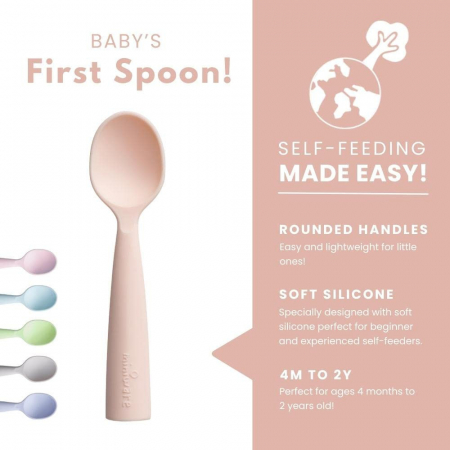 Set de lingurite bebelusi Miniware, 100% silicon alimentar, Grey+Cotton candy [2]