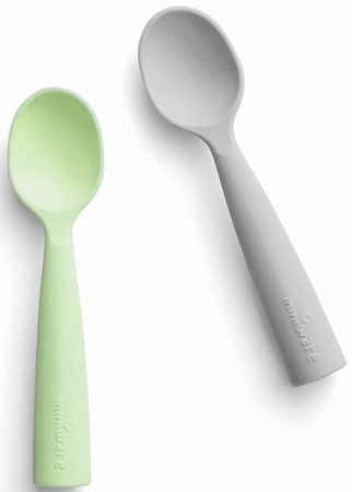 Diversificare bebeluși - Set de lingurite bebelusi Miniware, 100% silicon alimentar, Grey+Keylime