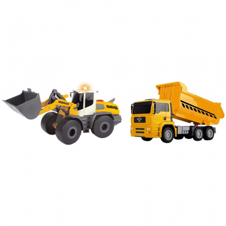 Mașinuțe, tractoare și excavatoare - Set Dickie Toys Construction Twin Pack camion basculant MAN si buldozer Liebherr L566 Xpower