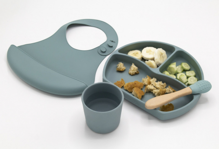 Set diversificare 4 piese din silicon BabyJem: bavetica, farfurie, lingurita si pahar (Culoare: Vernil) [2]