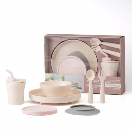 Diversificare bebeluși - Set diversificare hrana bebelusi Miniware Little Foodie, 100% din materiale naturale biodegradabile, 6 piese, Vanilla+Cotton candy