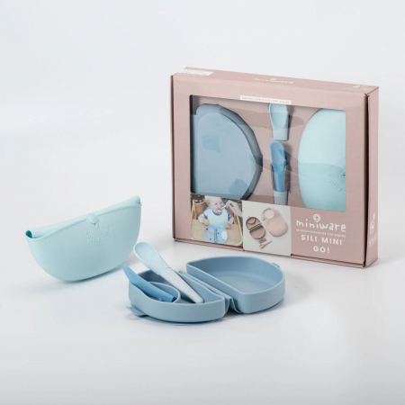 Diversificare bebeluși - Set diversificare hrana bebelusi Miniware Sili Mini GO, 100% din materiale naturale biodegradabile, 3 piese, Blue Banana