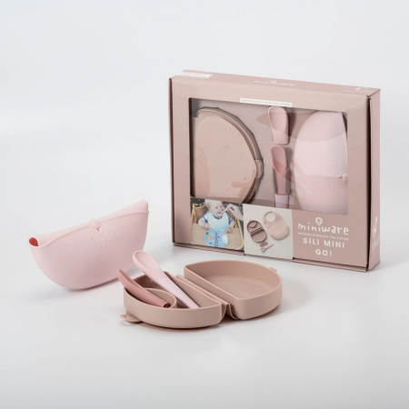 Diversificare bebeluși - Set diversificare hrana bebelusi Miniware Sili Mini GO, 100% din materiale naturale biodegradabile, 3 piese, Pink Antioxidant