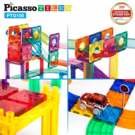 Set magnetic 2 în 1, traseu cu bile și pistă de curse [2]