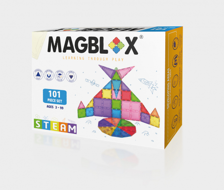 Jucării copii 5-6 ani - Set magnetic Magblox - 101 piese magnetice de constructie transparente