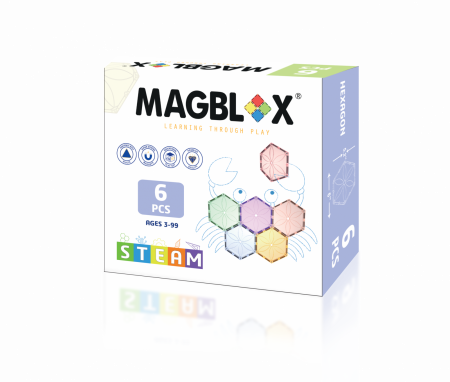 Jocuri educative - Set magnetic Magblox - 6 piese magnetice hexagon PASTEL pentru constructie