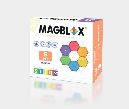 Jucării copii 5-6 ani - Set magnetic Magblox - 6 piese magnetice hexagon pentru constructie