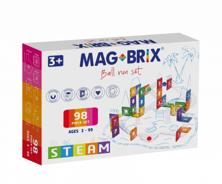 Jucării copii 7-8 ani - Set magnetic Magblox - 98 piese, circuit cu bile - Magbrix Marble Run