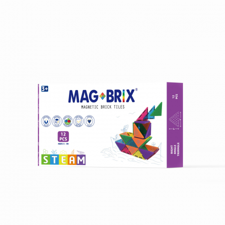 Jucării copii 5-6 ani - Set magnetic Magbrix 12 piese triunghi drept - compatibil cu caramizi de constructie tip Lego