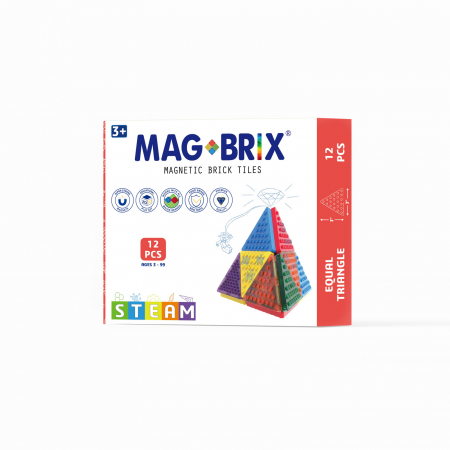 Jucării copii 5-6 ani - Set magnetic Magbrix 12 piese triunghi echilateral - compatibil cu caramizi de constructie tip Lego