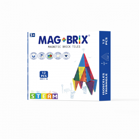 Jucării copii 5-6 ani - Set magnetic Magbrix 12 piese triunghi isoscel - compatibil cu caramizi de constructie tip Lego