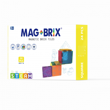 Jucării copii 5-6 ani - Set magnetic Magbrix 24 piese patrate - compatibil cu caramizi de constructie tip Lego