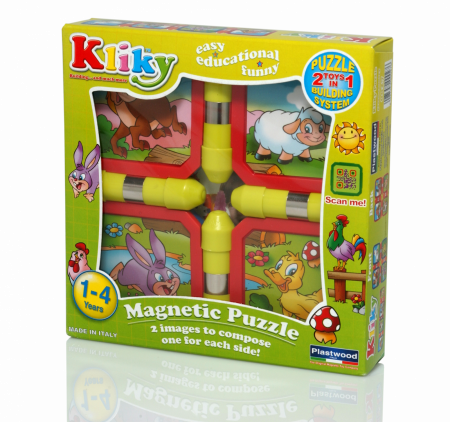 Jocuri magnetice - Set magnetic pentru bebelusi Supermag Kliky - Animale ferma, 8 piese