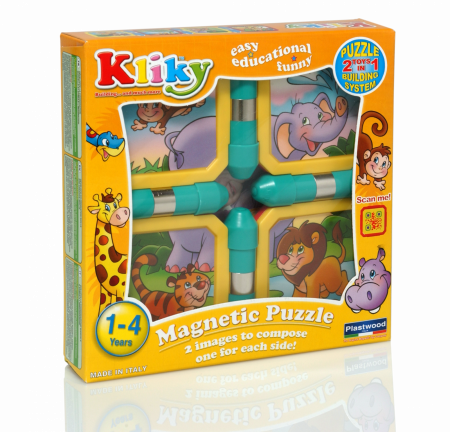 Jocuri magnetice - Set magnetic pentru bebelusi Supermag Kliky - Animale jungla, 8 piese