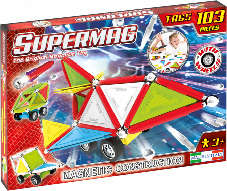 Jocuri magnetice - Set mare de constructie masini cu piese magnetice Supermag, 103 piese