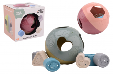 Jucării Montessori - Joc Montessori, Sortator rotund, cu forme, din plastic bio, Happy World