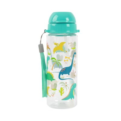 Recipiente alimentare - Sticla transparenta din tritan, cu pai, 400 ml - dinozauri