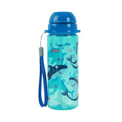 Recipiente alimentare - Sticla transparenta din tritan, cu pai, 400 ml - rechini