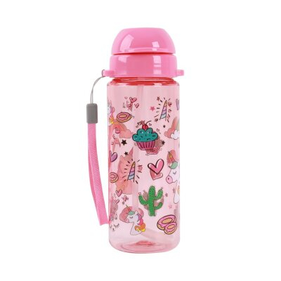 Recipiente alimentare - Sticla transparenta din tritan, cu pai, 400 ml - unicorni