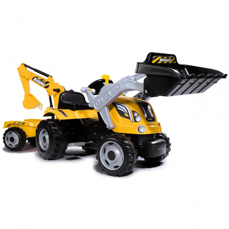 Jucării exterior - Tractor cu pedale si remorca Smoby Builder Max galben