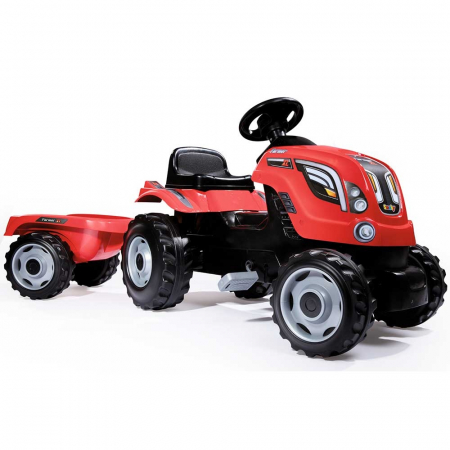 Mașinuțe, tractoare și excavatoare - Tractor cu pedale si remorca Smoby Farmer XL rosu