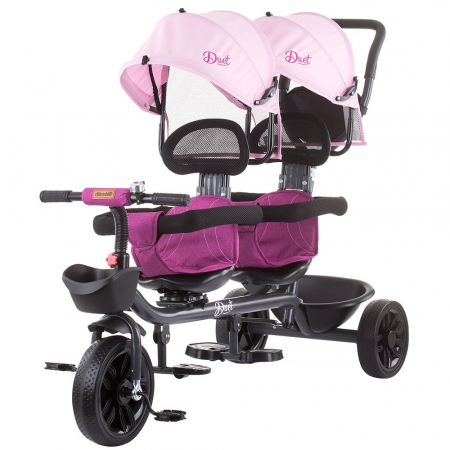Jucării copii 0-2 ani - Tricicleta gemeni Chipolino Duet peony pink
