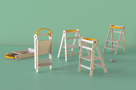 Turn de invatare pliabil MamaToyz Learning Tower din lemn, Galben [6]