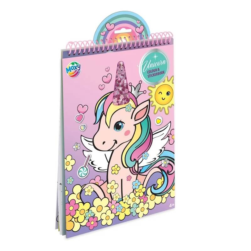 Moxy-Carte de colorat cu abtibilduri si sclipici, model cu unicorn, A4, 16 pagini [1]