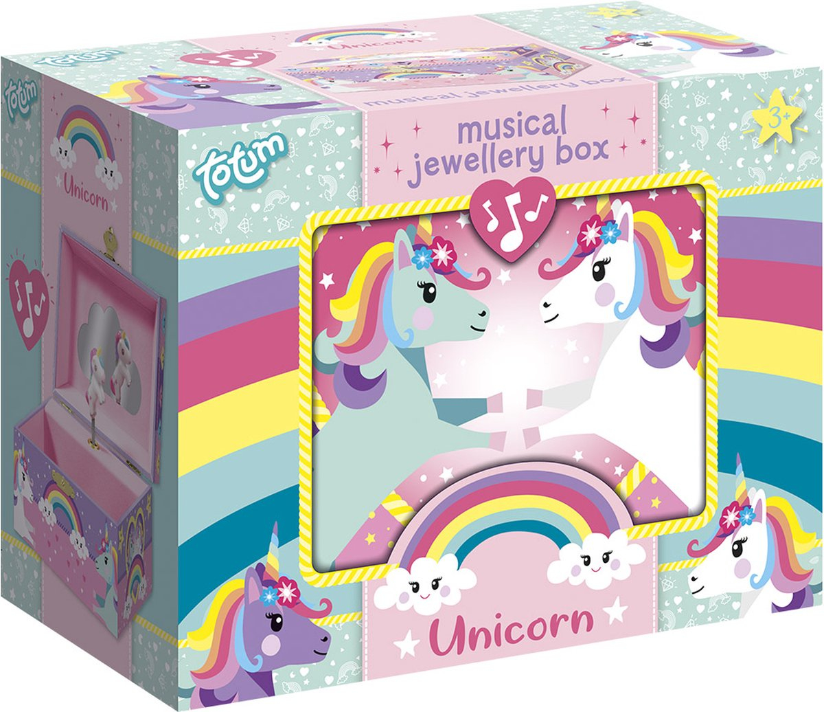 Cutie muzicala pentru bijuterii cu figurina unicorn si oglinda